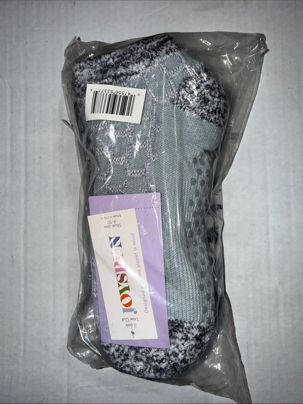 JoySpan Low-Cut Light Blue Non-Slip Cushioned Socks - 3 Pack